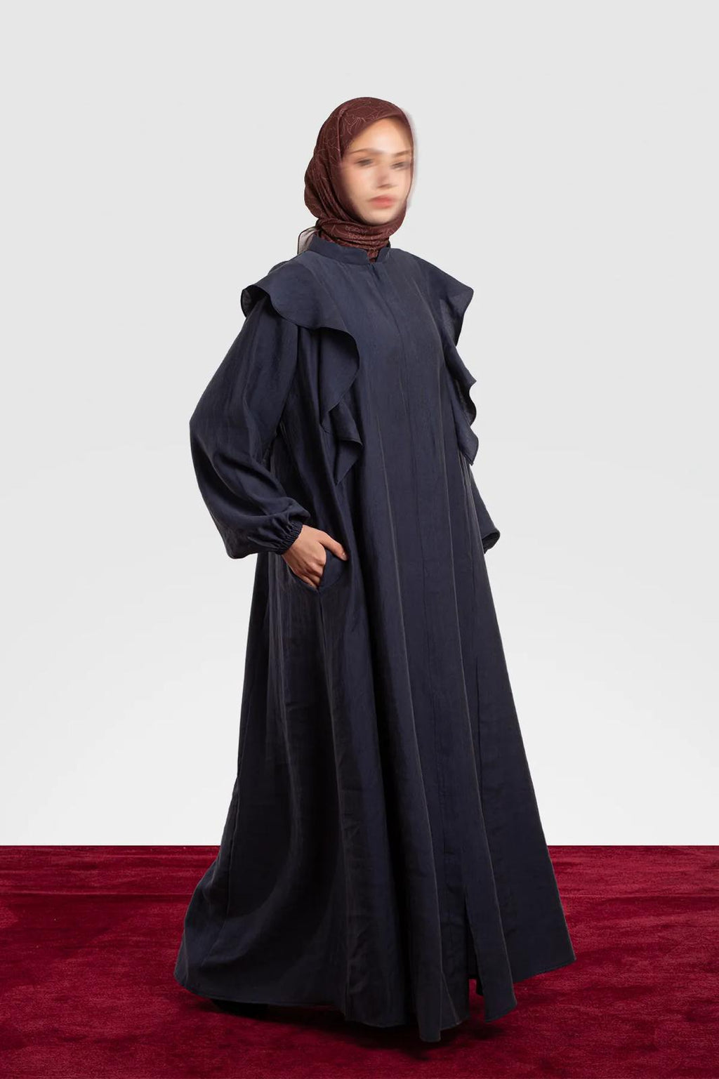 Tencelstof Abaya met rits en volants