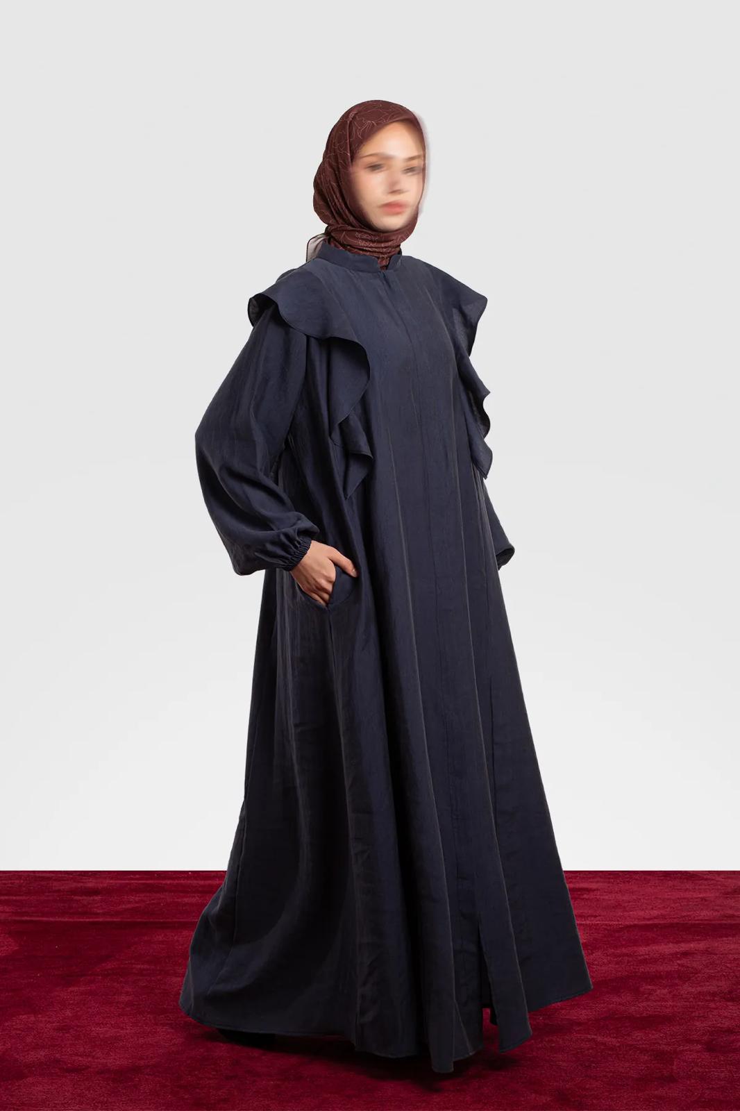 Tencelstof Abaya met rits en volants