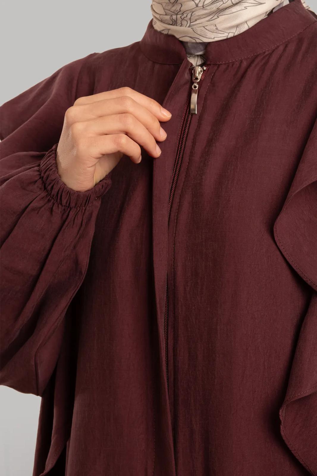 Tencelstof Abaya met rits en volants