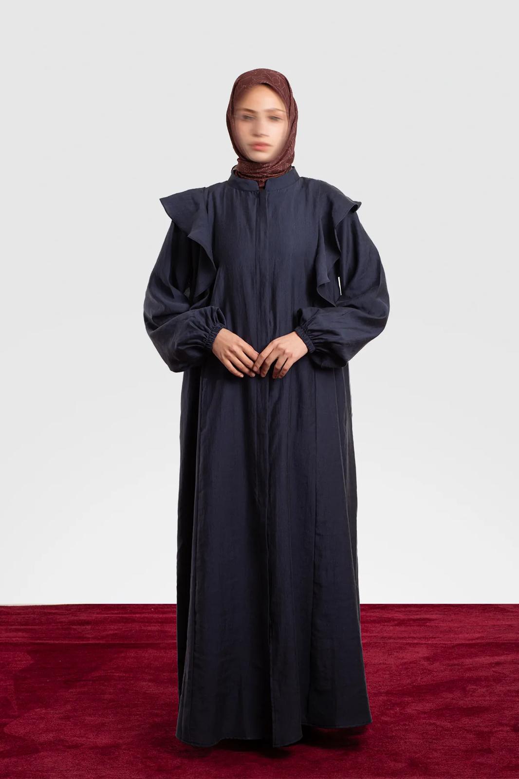 Tencelstof Abaya met rits en volants