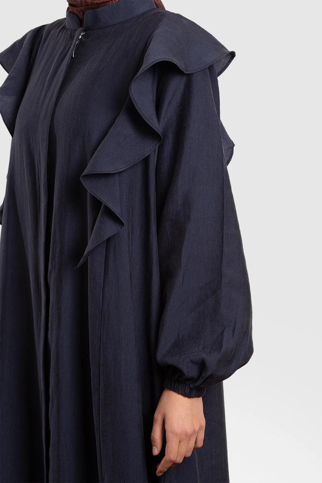 Tencelstof Abaya met rits en volants