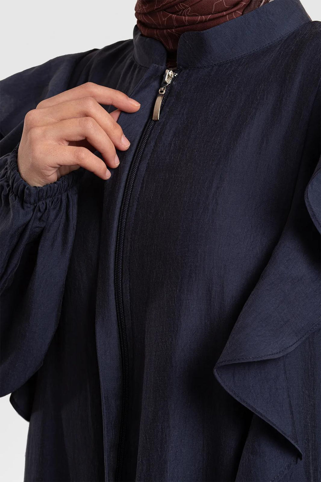 Tencelstof Abaya met rits en volants