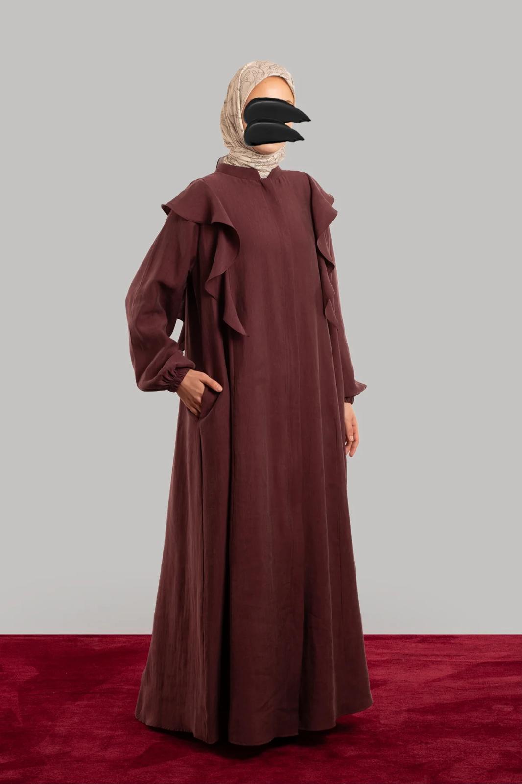 Tencelstof Abaya met rits en volants
