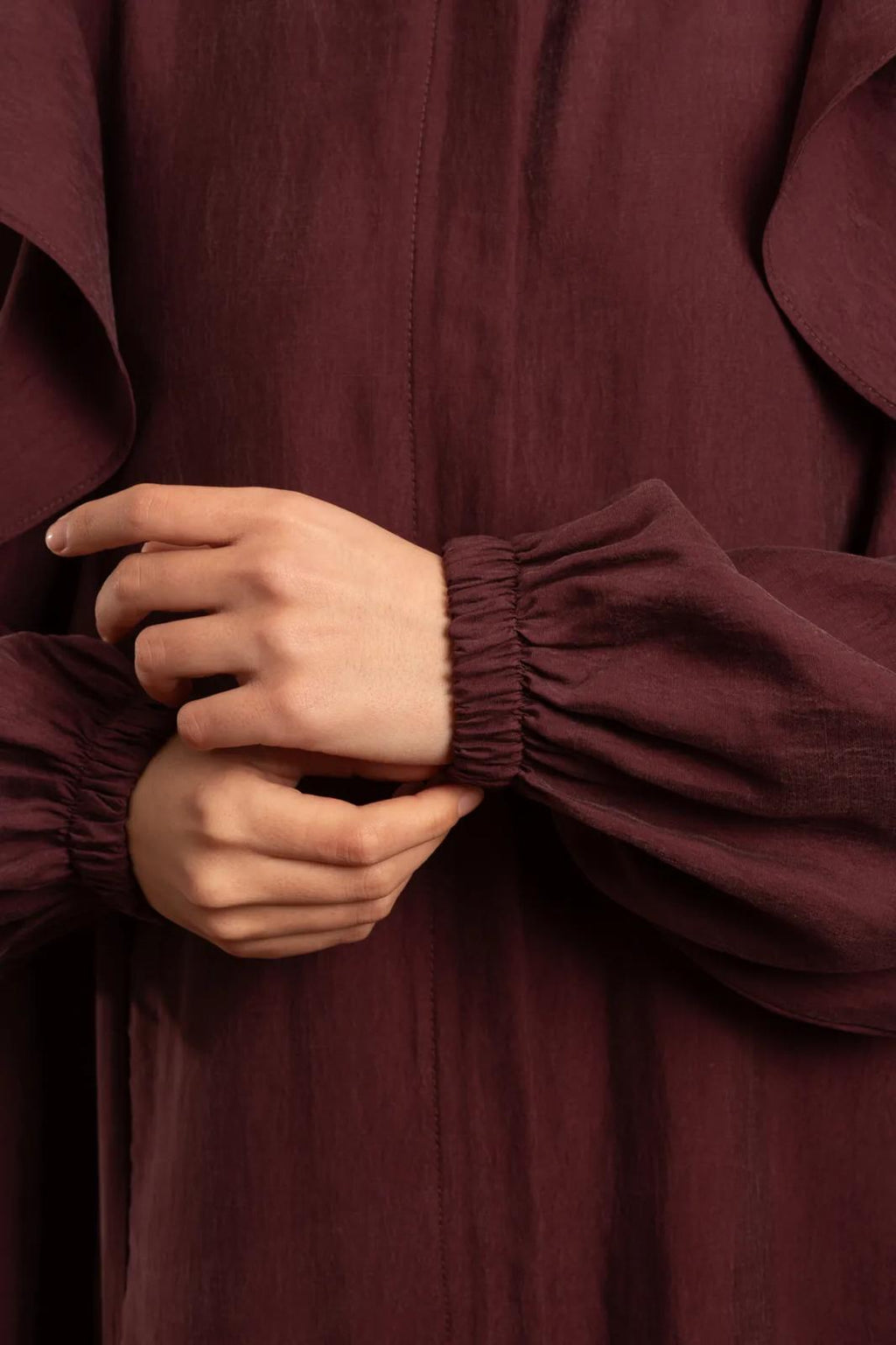 Tencelstof Abaya met rits en volants