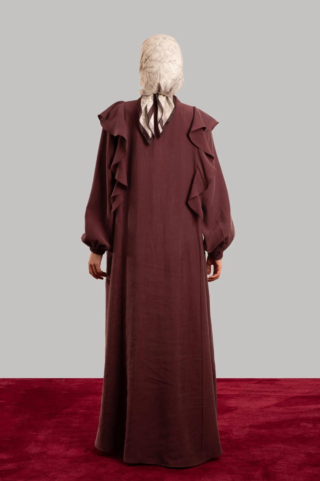 Tencelstof Abaya met rits en volants