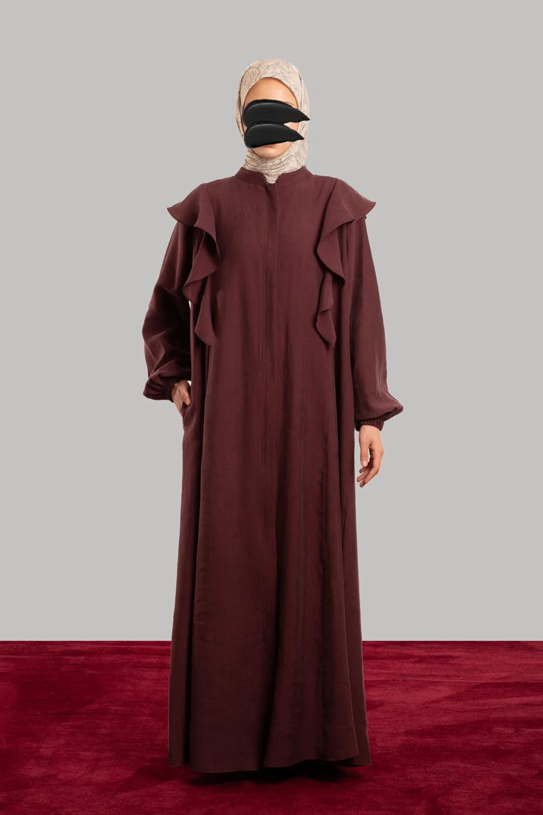 Tencelstof Abaya met rits en volants