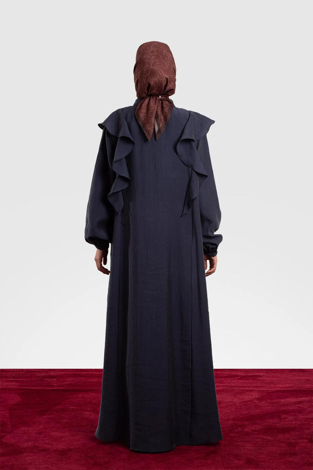 Tencelstof Abaya met rits en volants