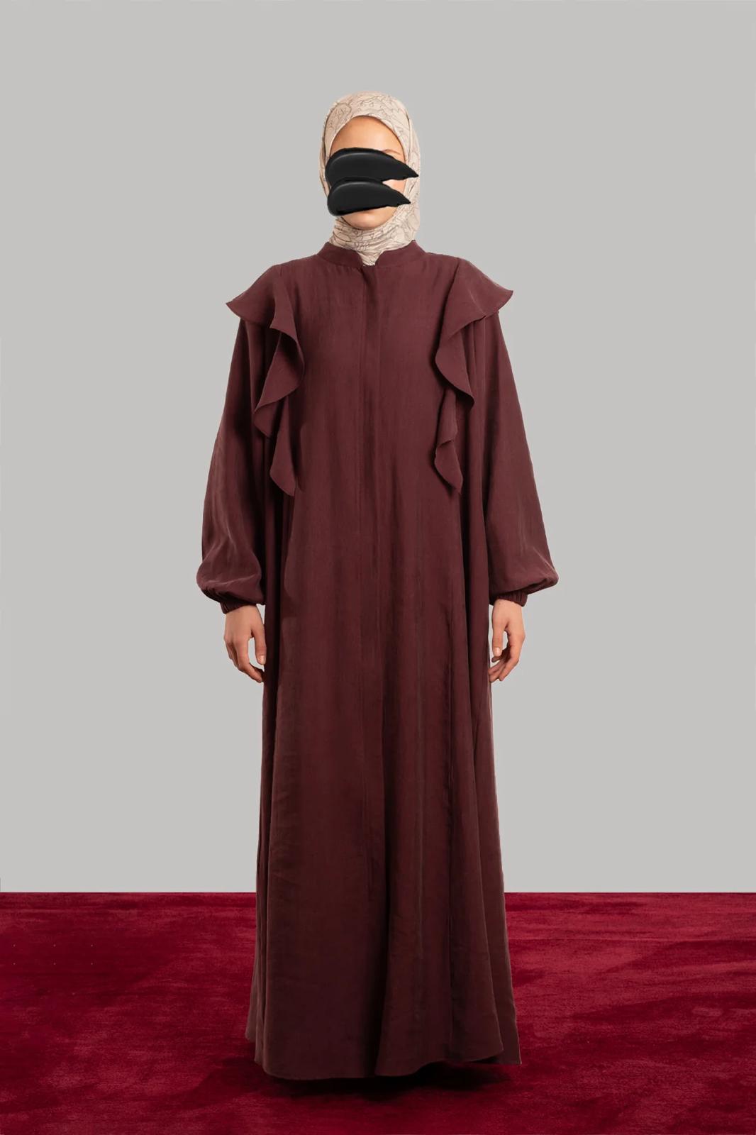 Tencelstof Abaya met rits en volants